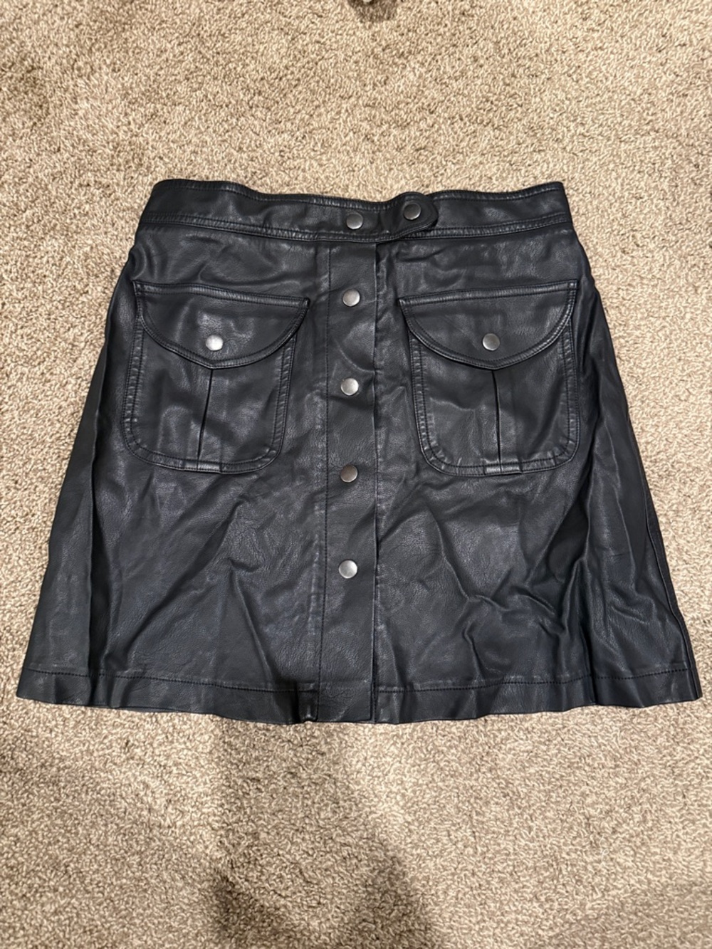FRNCH Black Faux Leather Button-Front A-Line Skirt